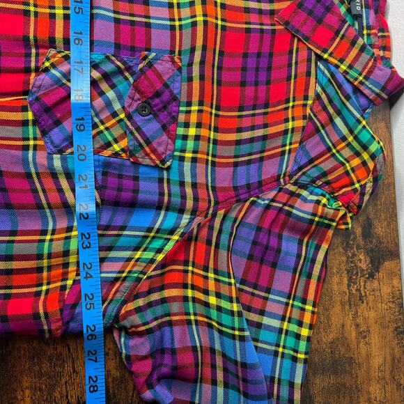 Torrid Challis Button-Down Long Sleeve Shirt Rainbow Plaid Size 3X Fall Western - Picture 12 of 15